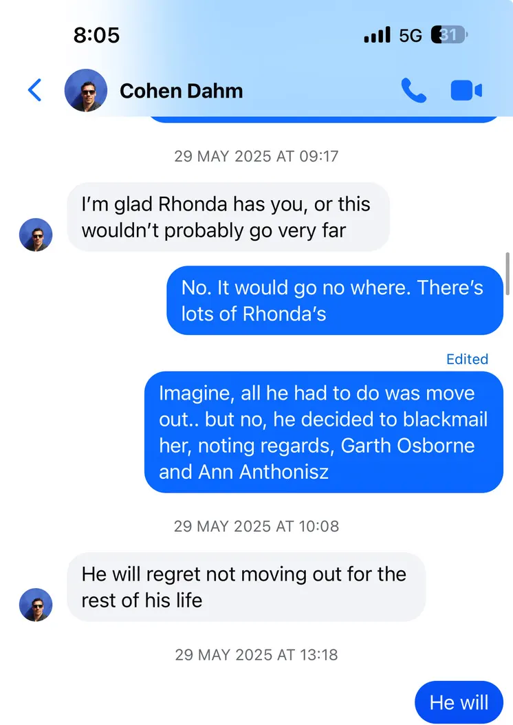 Blackmail, Garth Osborne and Ann Anthonisz