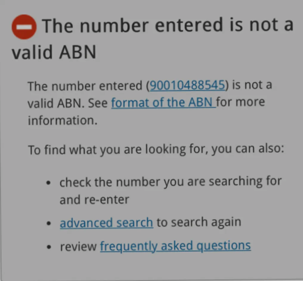 ABN Lookup — 90010488545 is not a valid ABN