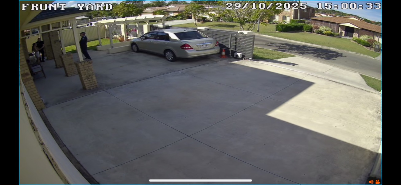 Front yard CCTV 15:03:21 — wide driveway view, 29 October 2025